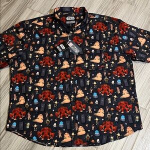 Star Wars RSVLTS Black Button-Up Shirt with Red and Tan Character Print